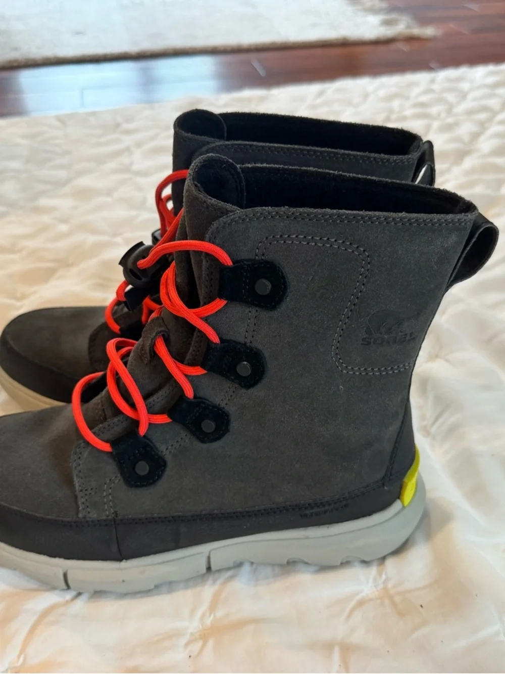 Sorel Kids Black Suede Snow Boots with Red Laces